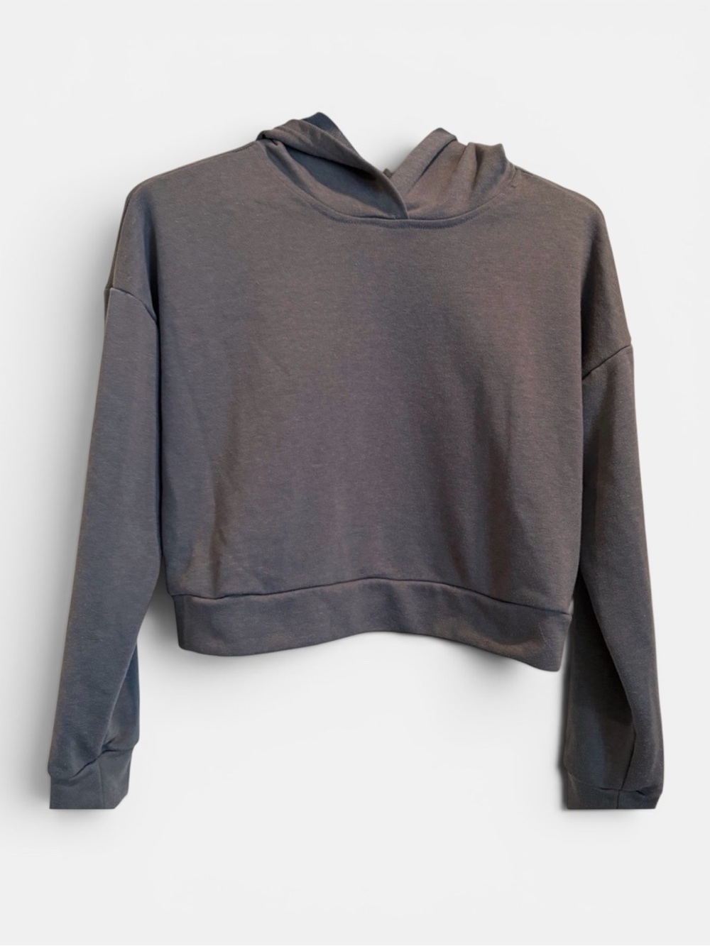 Cropped Hooded Sweatshirt in Slate Gray